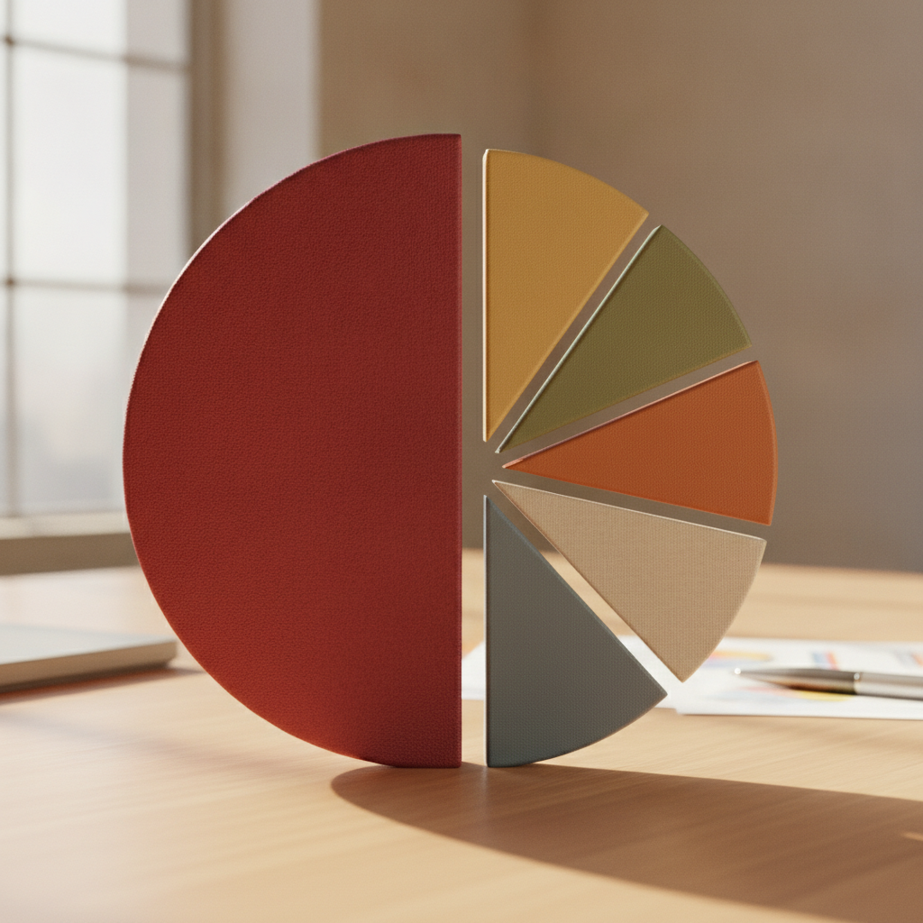 a diversified pie chart transitioning from a single large slice to multiple balanced slices representing portfolio diversification — concentrated stock risk