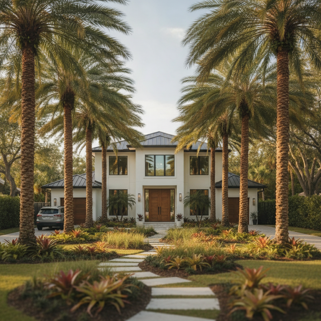 a Stuart Florida neighborhood with palm trees and a modern home symbolizing local wealth planning and financial planning for families in the Treasure Coast area — 529 to roth ira rollover